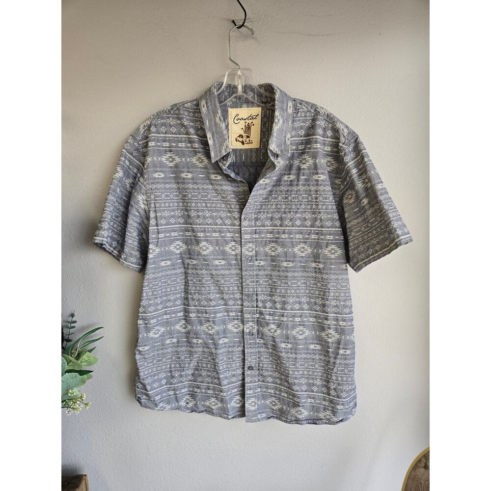 Coastal Southwestern Tribal Print Cotton Short Sleeve Button Down Shirt XL